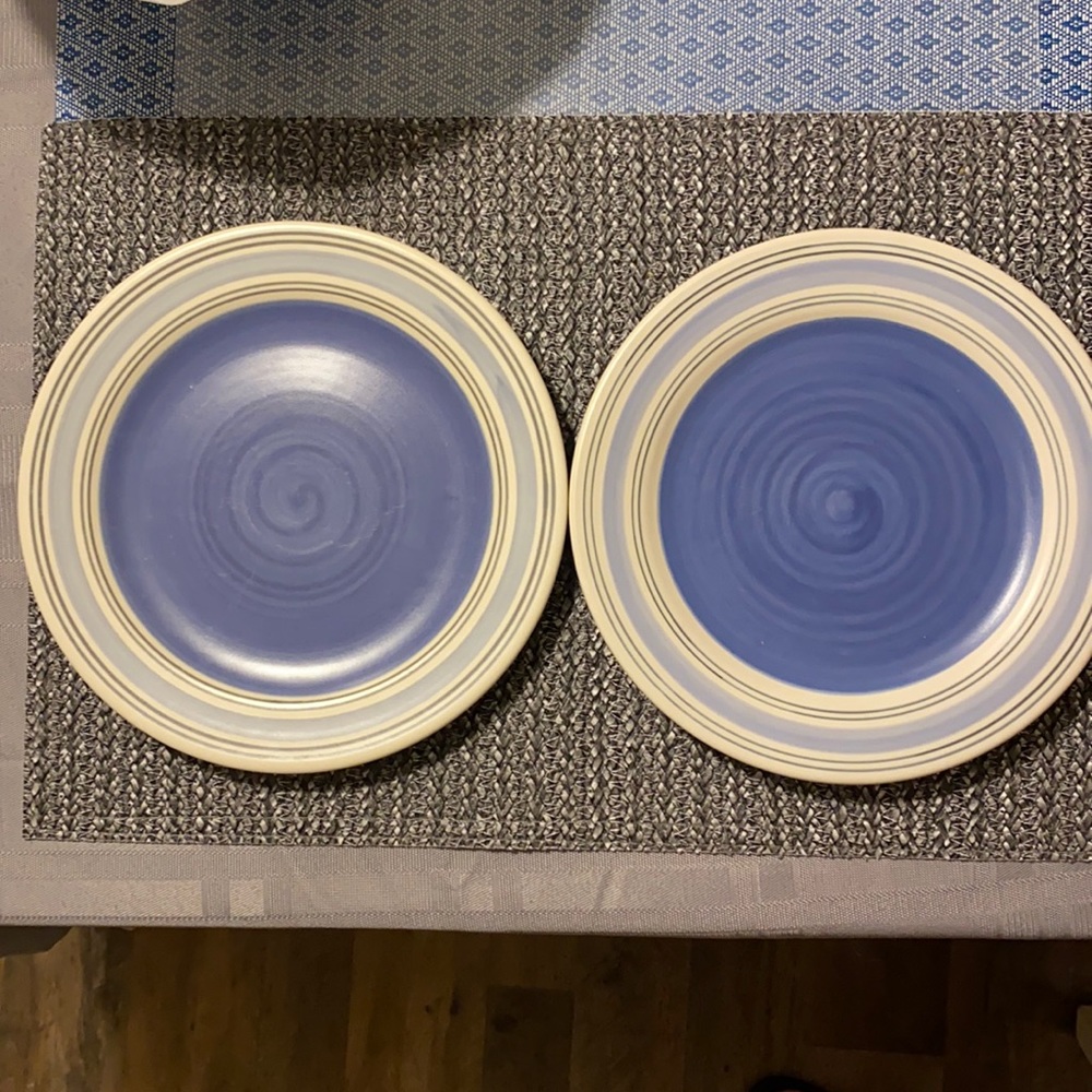 Two Pfaltzgraff Dinner Plates 8 1/4”- Blue and Cream Sea Breeze